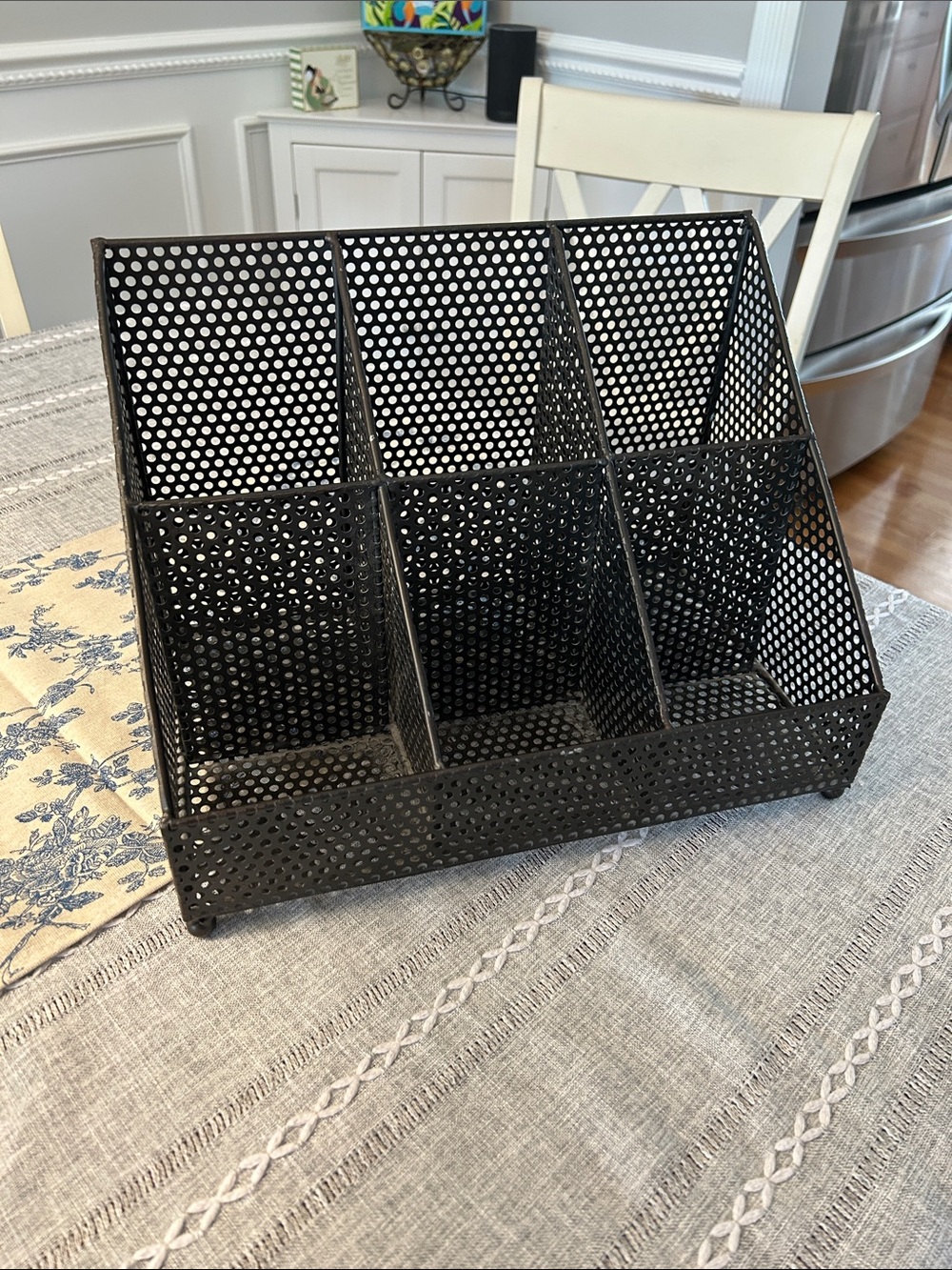 Large Black Metal Mesh 6-Compartment Desk Organizer